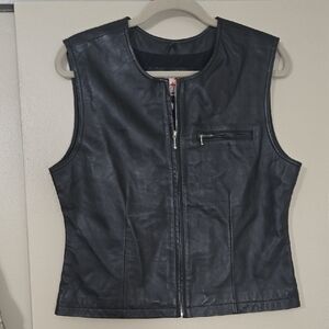 Saguaro West Trading Company Black Leather Sleeveless Jacket Size Large